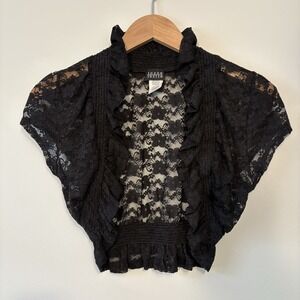 Vtg Joyce Leslie Black Lace Shrug Large Whimsigoth Punk Emo Y2K Fairy USA Made